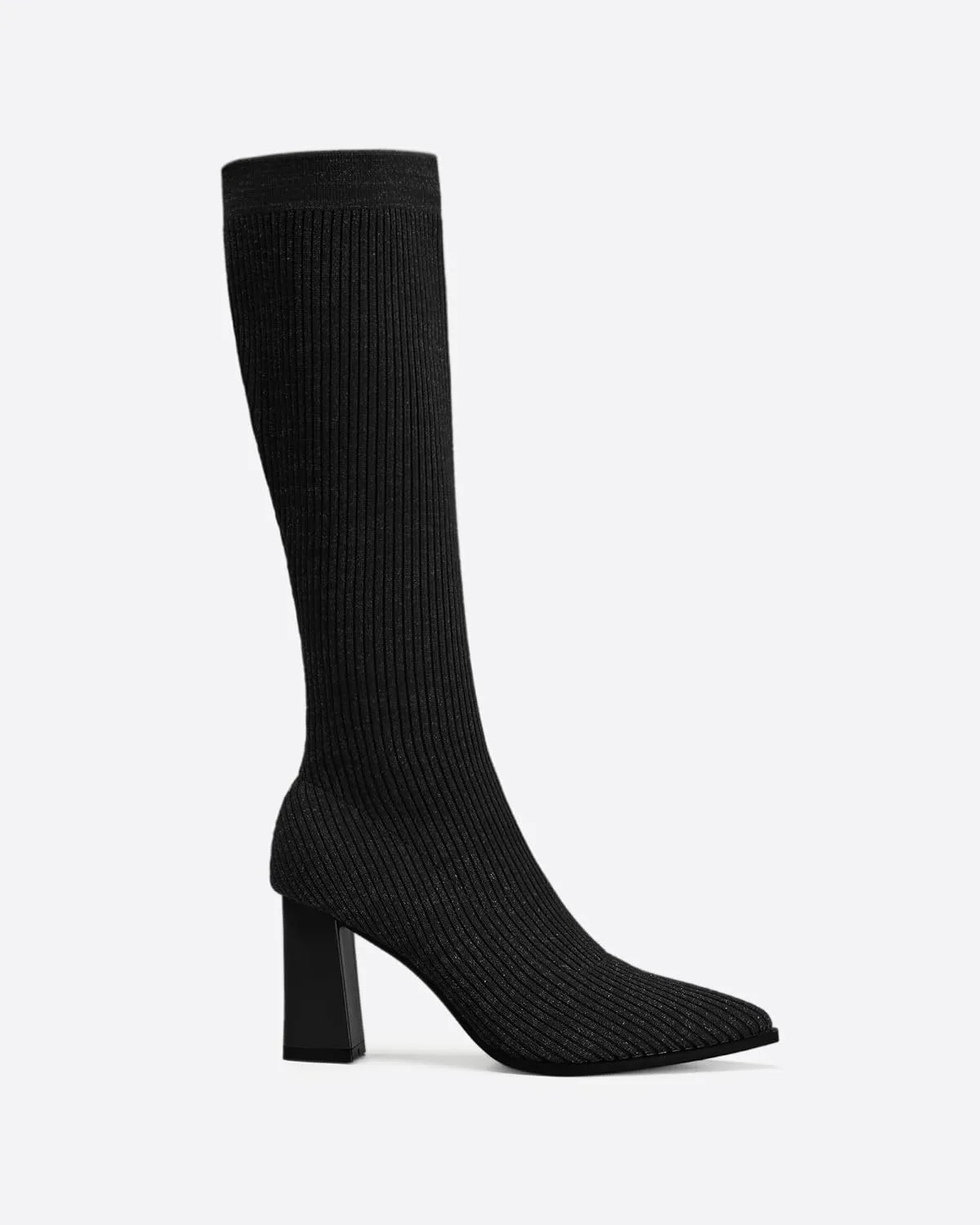 Women's Chunky Heel Boots, Knit Comfort High Boots, Minimalist Style, Rubber Sole