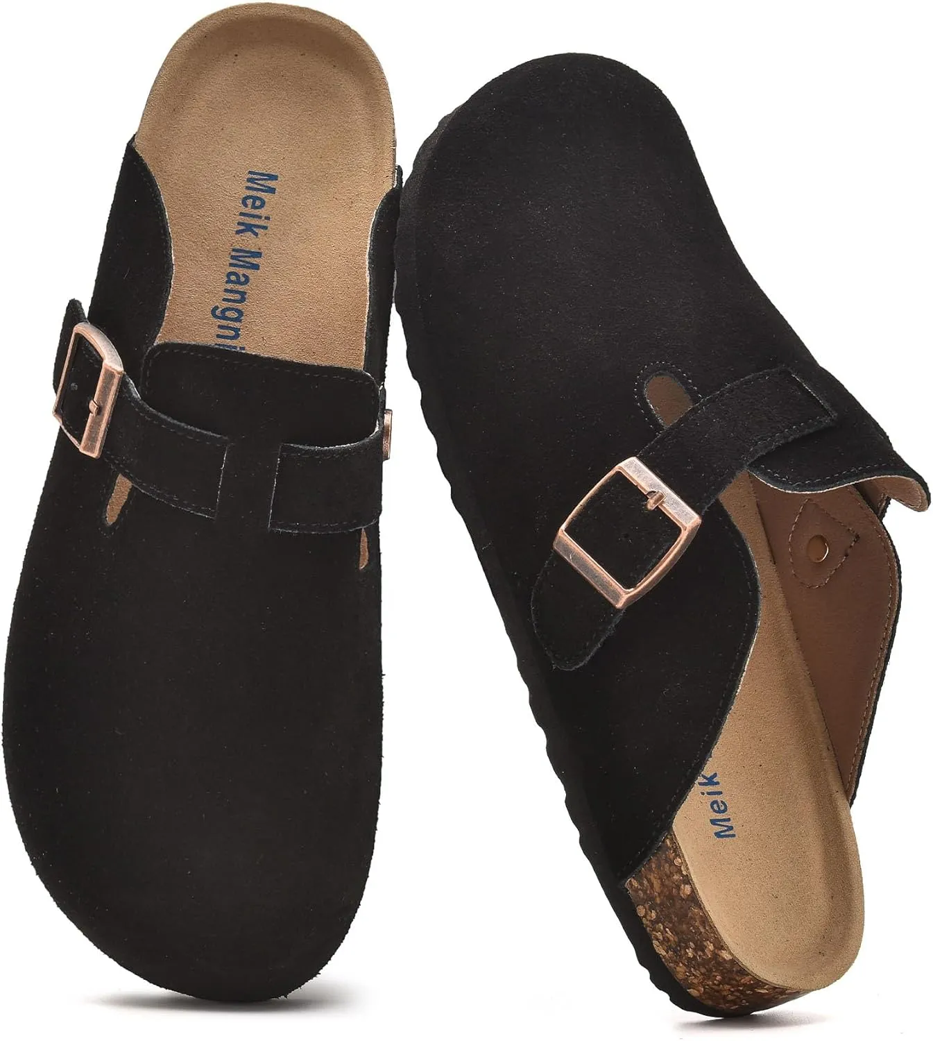 Womens Clogs Soft Leather Mules Cork Footbed Sandals Non-Slip Comfort Potato Shoes