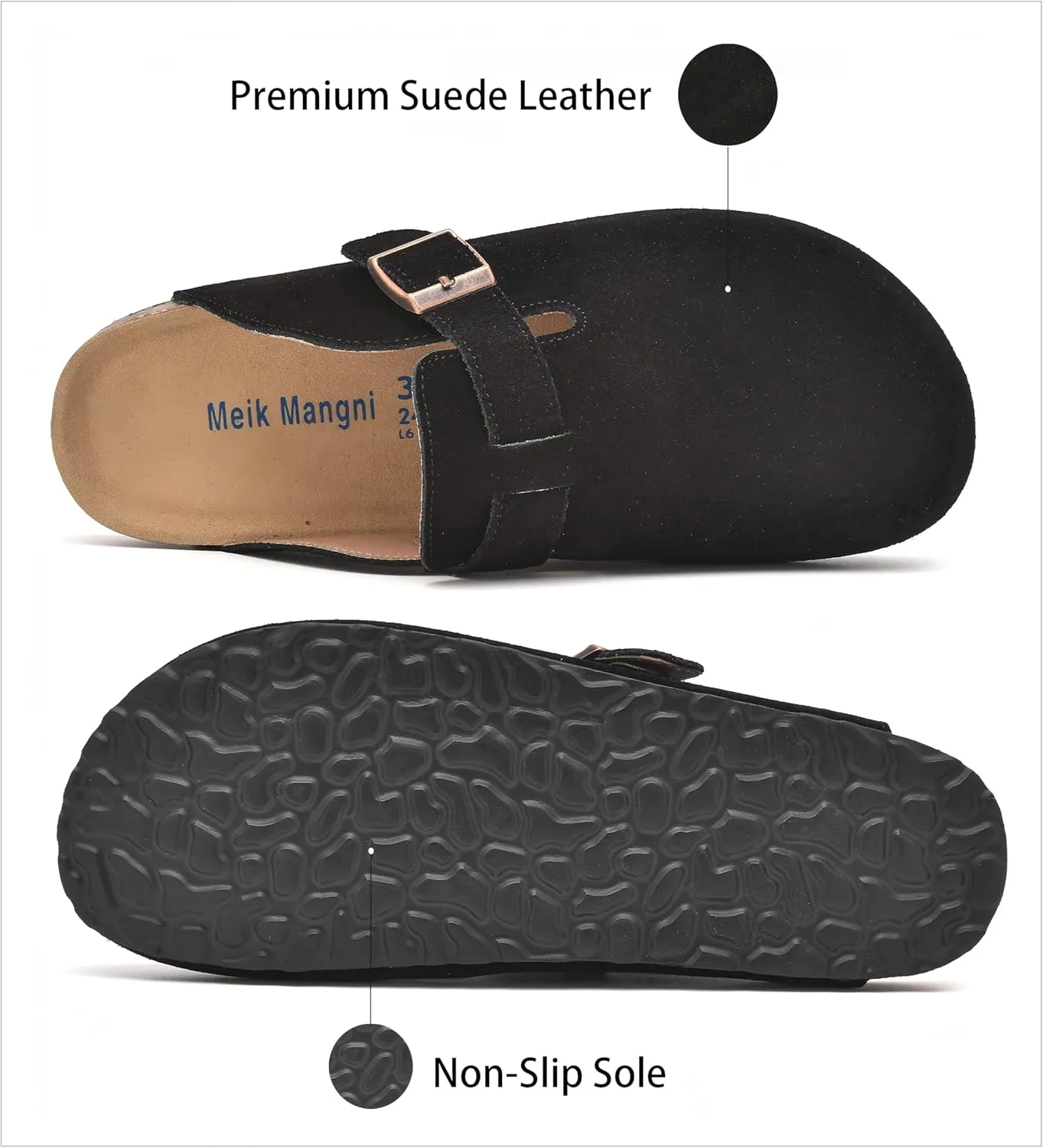 Womens Clogs Soft Leather Mules Cork Footbed Sandals Non-Slip Comfort Potato Shoes