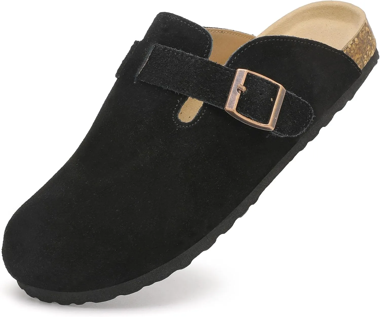 Womens Clogs Soft Leather Mules Cork Footbed Sandals Non-Slip Comfort Potato Shoes