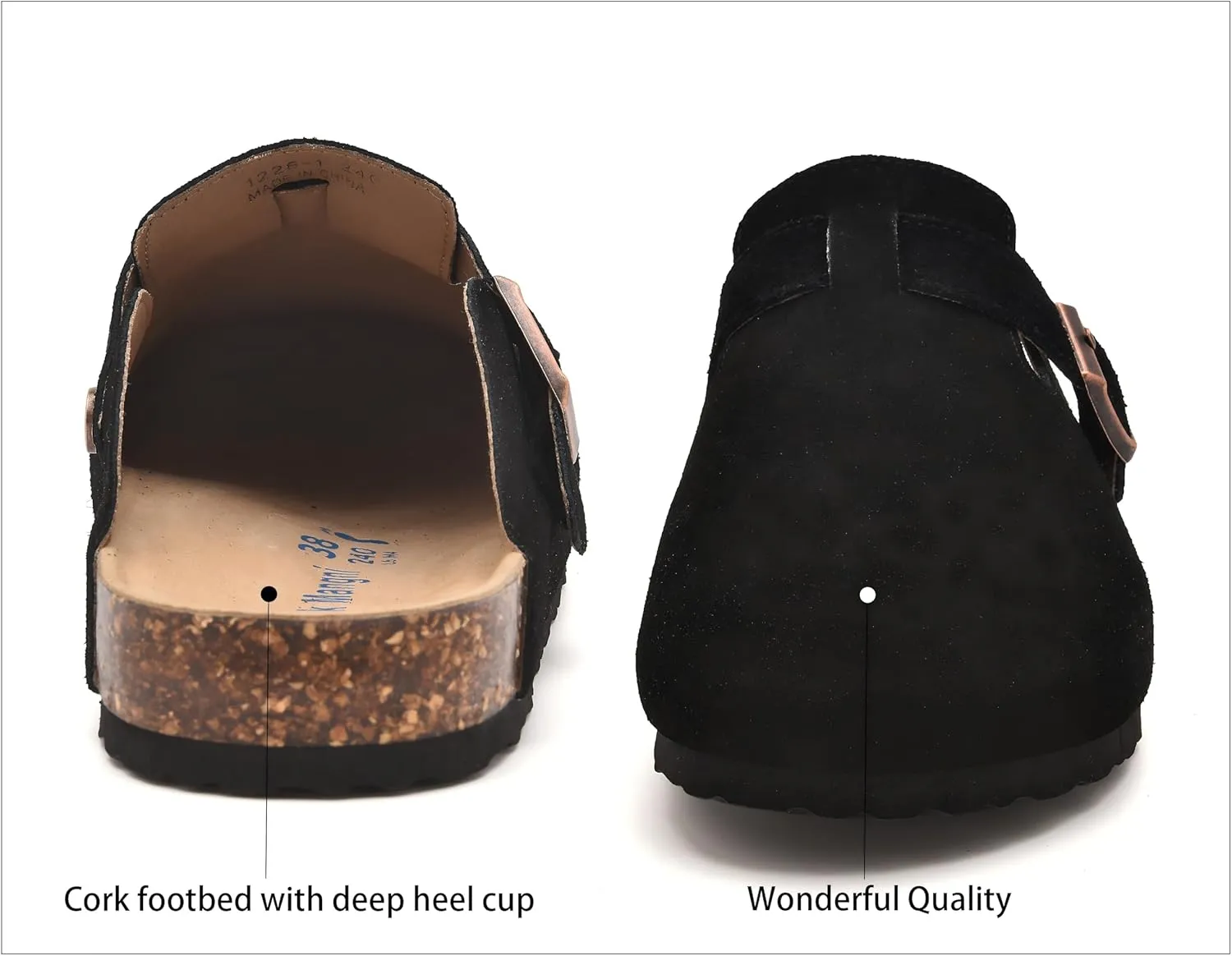 Womens Clogs Soft Leather Mules Cork Footbed Sandals Non-Slip Comfort Potato Shoes