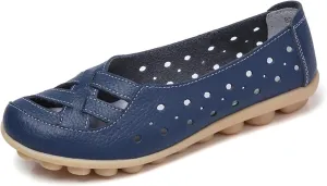 womens comfort sandals Breathable Leather Hollow Out Loafer Flats Summer Slip-On Cutout Sandals Casual Round Toe Orthopedic Loafers Fashion Soft Shoes