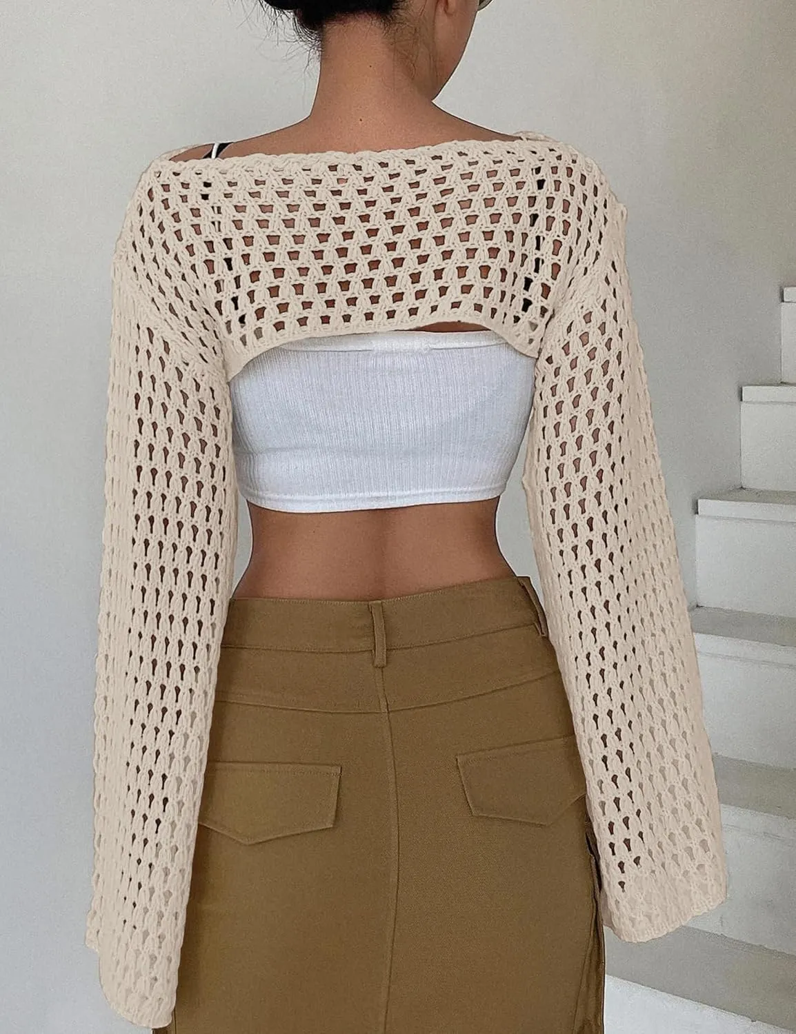 Womens Cropped Sweater Crochet Knit Crop Tops See Through Y2k Knit Sweater Beach Cover Ups