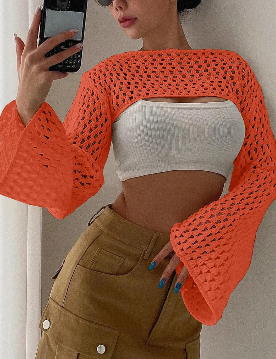 Womens Cropped Sweater Crochet Knit Crop Tops See Through Y2k Knit Sweater Beach Cover Ups