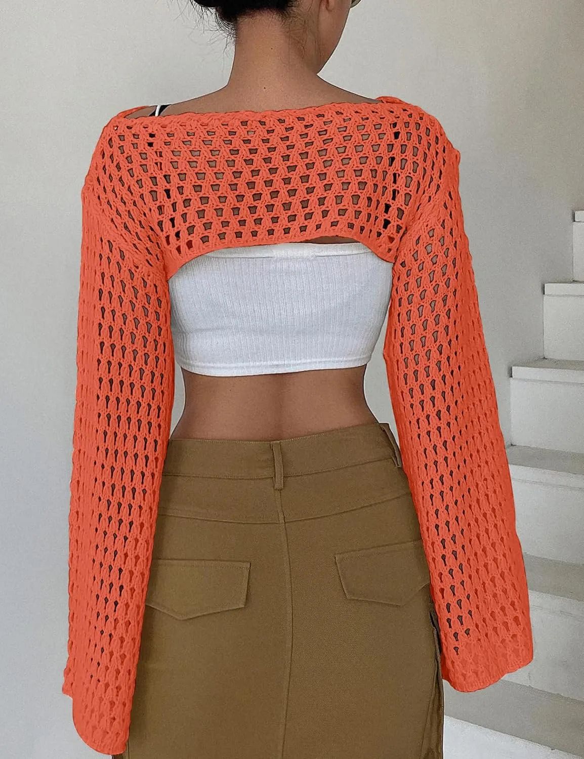 Womens Cropped Sweater Crochet Knit Crop Tops See Through Y2k Knit Sweater Beach Cover Ups