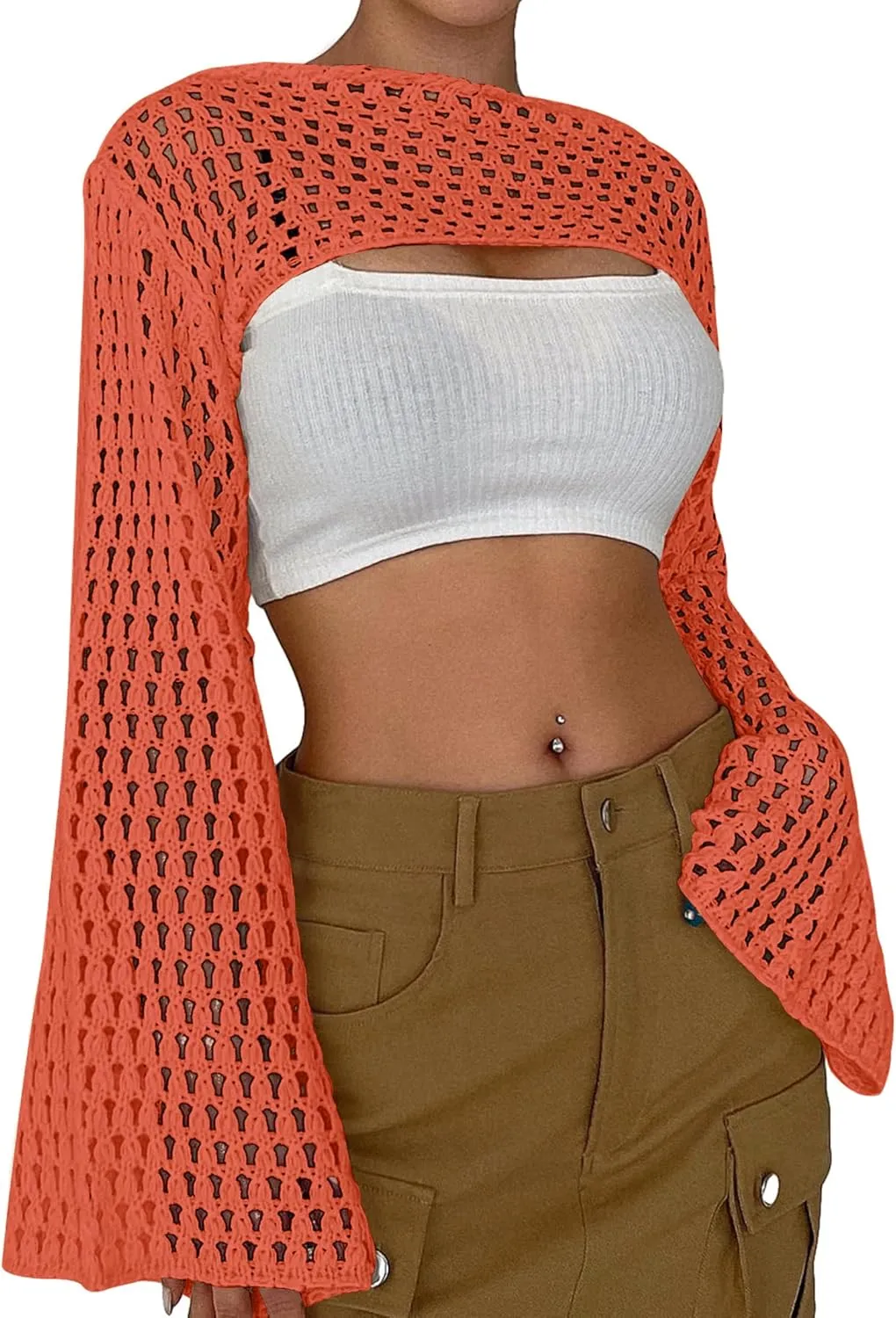 Womens Cropped Sweater Crochet Knit Crop Tops See Through Y2k Knit Sweater Beach Cover Ups