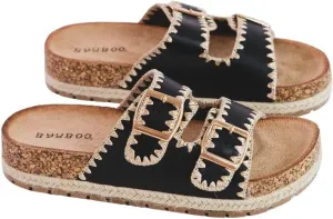 Women's Double Buckle Whip Stich Cork Flat Sandals
