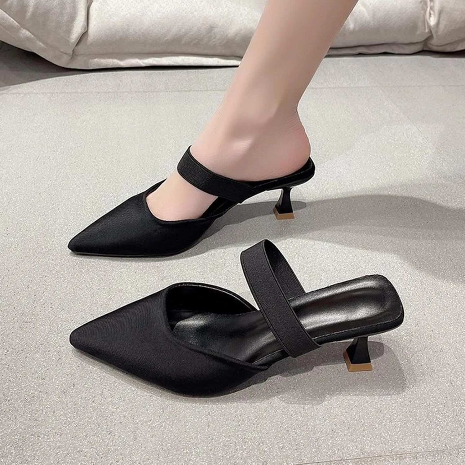 Women's High Heel Sandals, Closed Pumps Pointed Toe Strappy Slip-on Stiletto Slippers Party Prom Casual Dress Mules