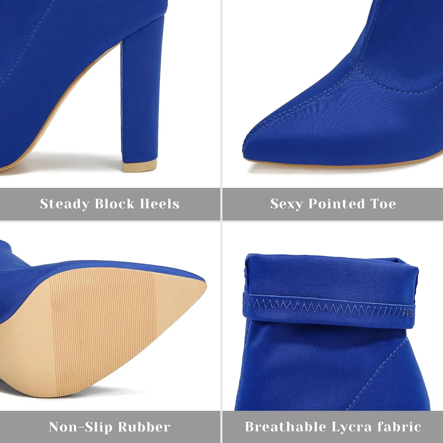 Women's High Heeled Booties Pointed Toe Mid Calf Ankle Boots Block Chunky Heels boot Stretch Fashion Sexy Wedding Short Bootie