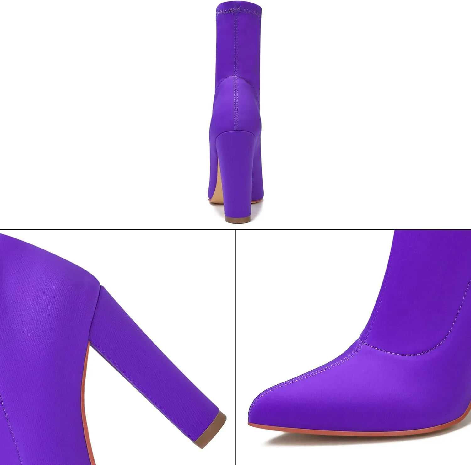 Women's High Heeled Booties Pointed Toe Mid Calf Ankle Boots Block Chunky Heels boot Stretch Fashion Sexy Wedding Short Bootie