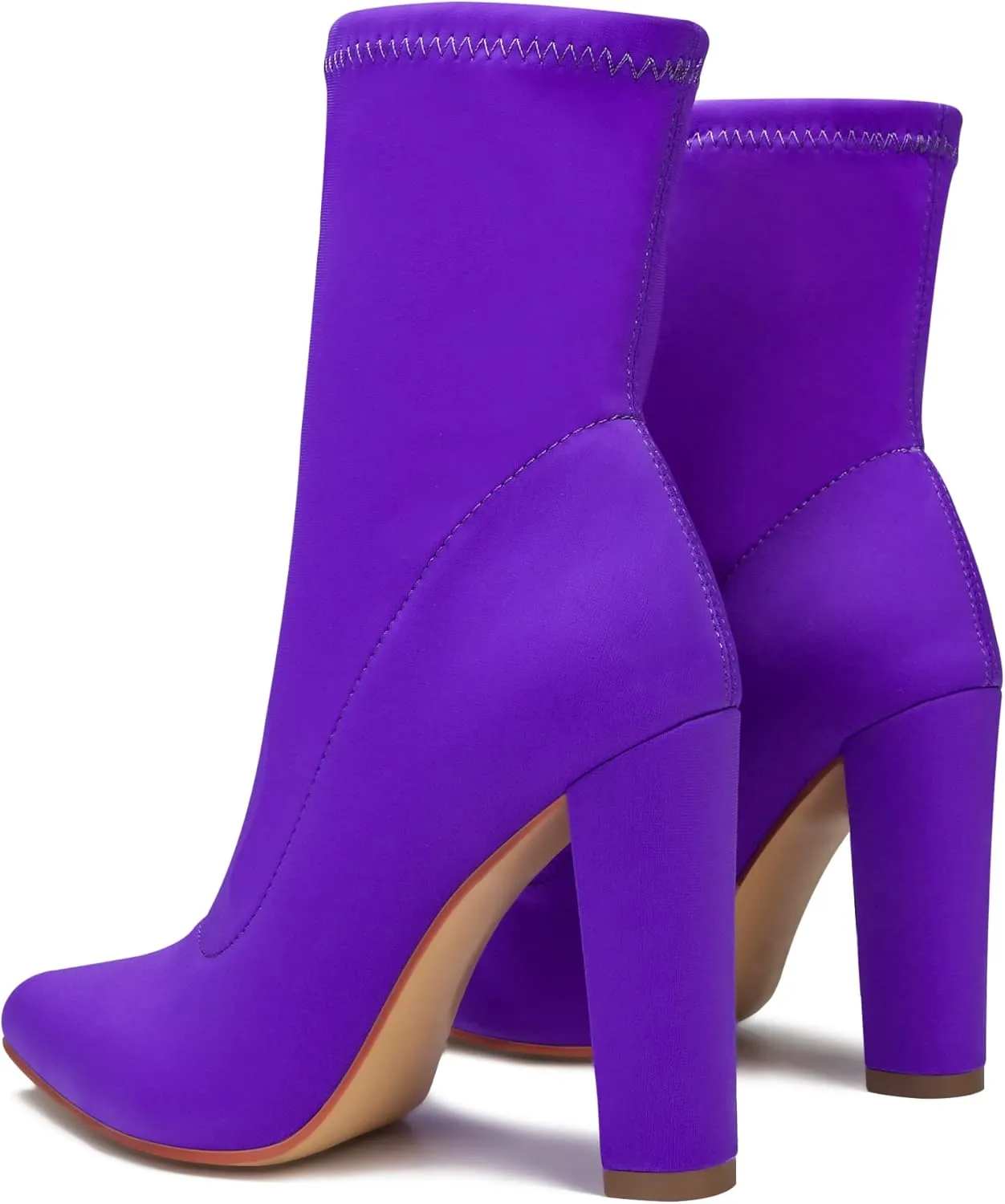 Women's High Heeled Booties Pointed Toe Mid Calf Ankle Boots Block Chunky Heels boot Stretch Fashion Sexy Wedding Short Bootie