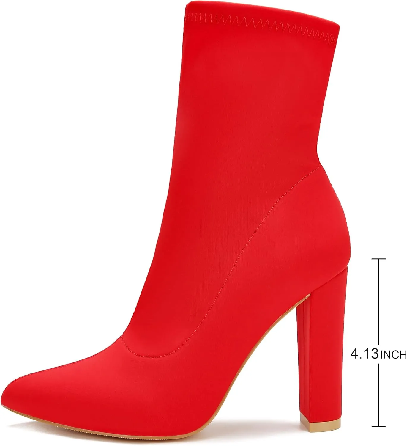 Women's High Heeled Booties Pointed Toe Mid Calf Ankle Boots Block Chunky Heels boot Stretch Fashion Sexy Wedding Short Bootie