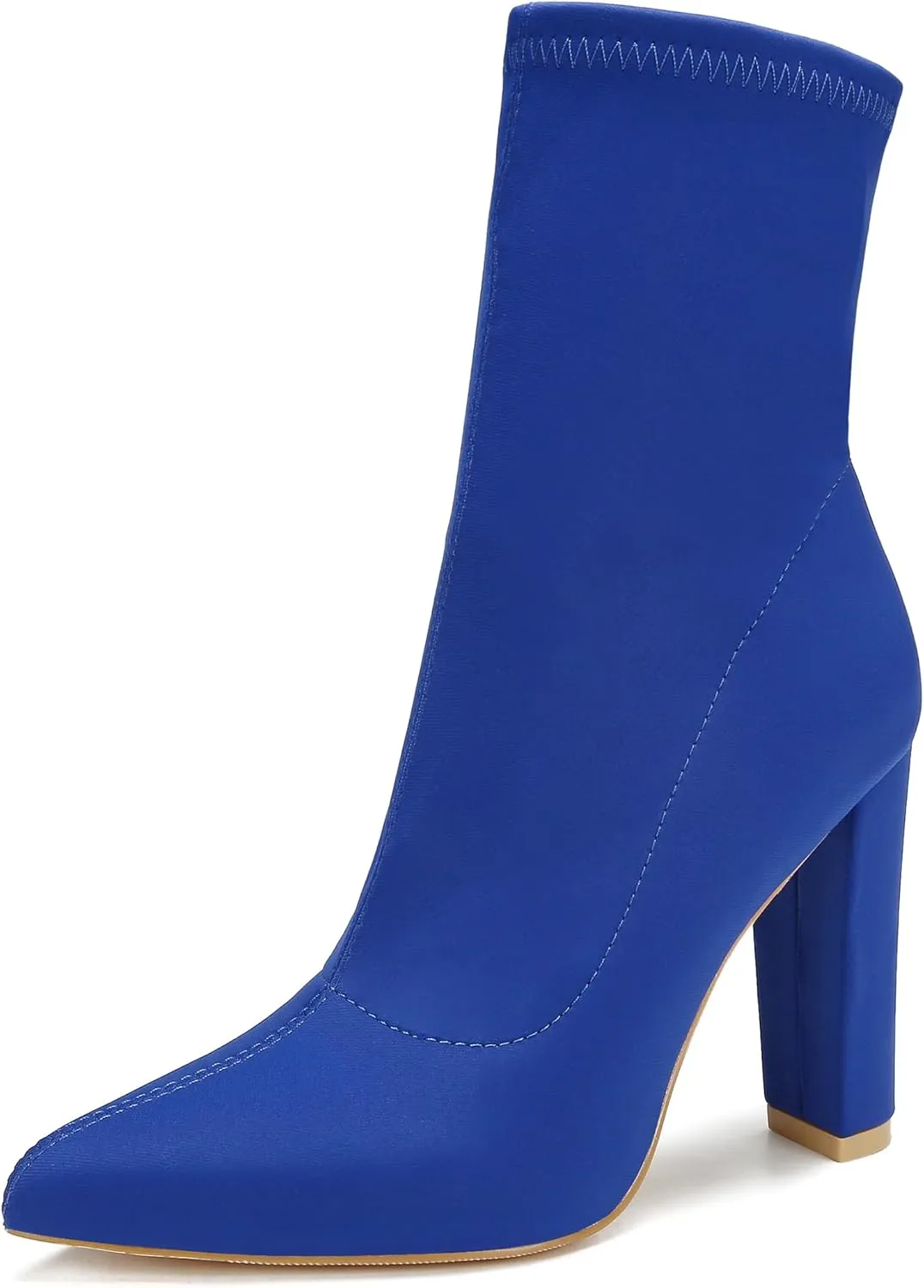 Women's High Heeled Booties Pointed Toe Mid Calf Ankle Boots Block Chunky Heels boot Stretch Fashion Sexy Wedding Short Bootie
