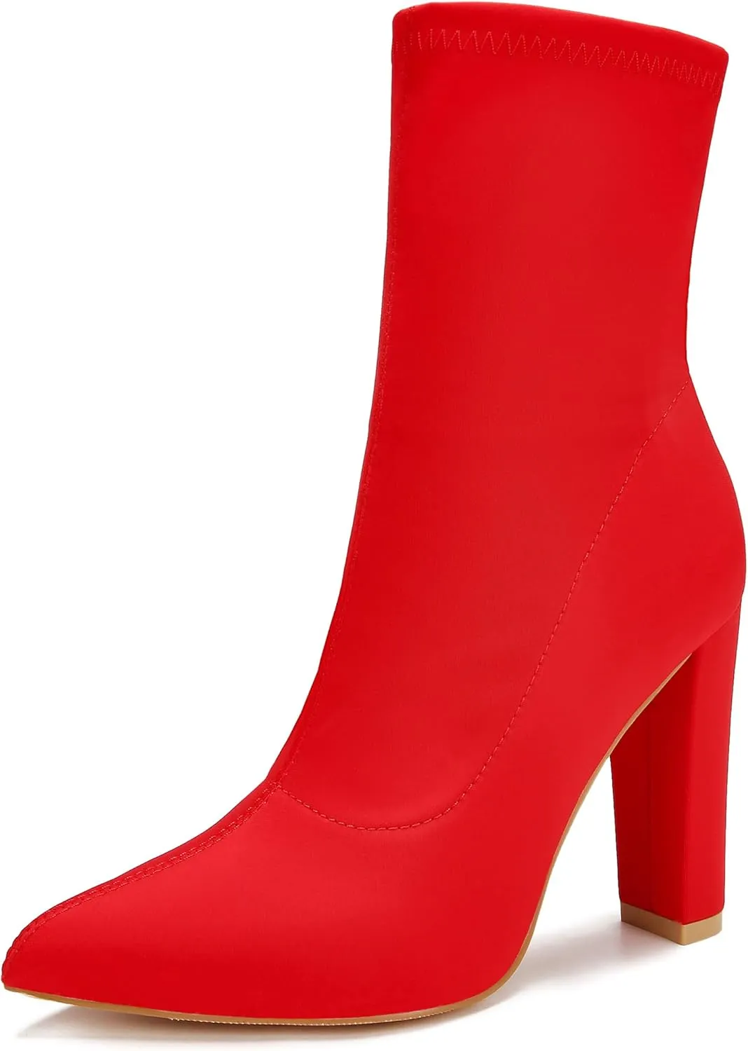 Women's High Heeled Booties Pointed Toe Mid Calf Ankle Boots Block Chunky Heels boot Stretch Fashion Sexy Wedding Short Bootie