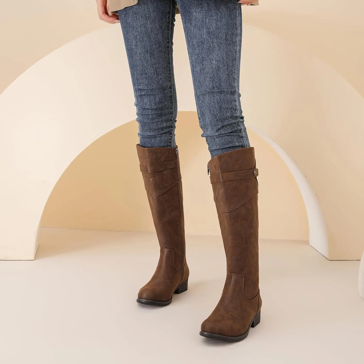 Women's Knee High Boots Wide Calf Comfortable Riding Combat Flat Boots and Fashionable for Fall and Winter Wear for Women.