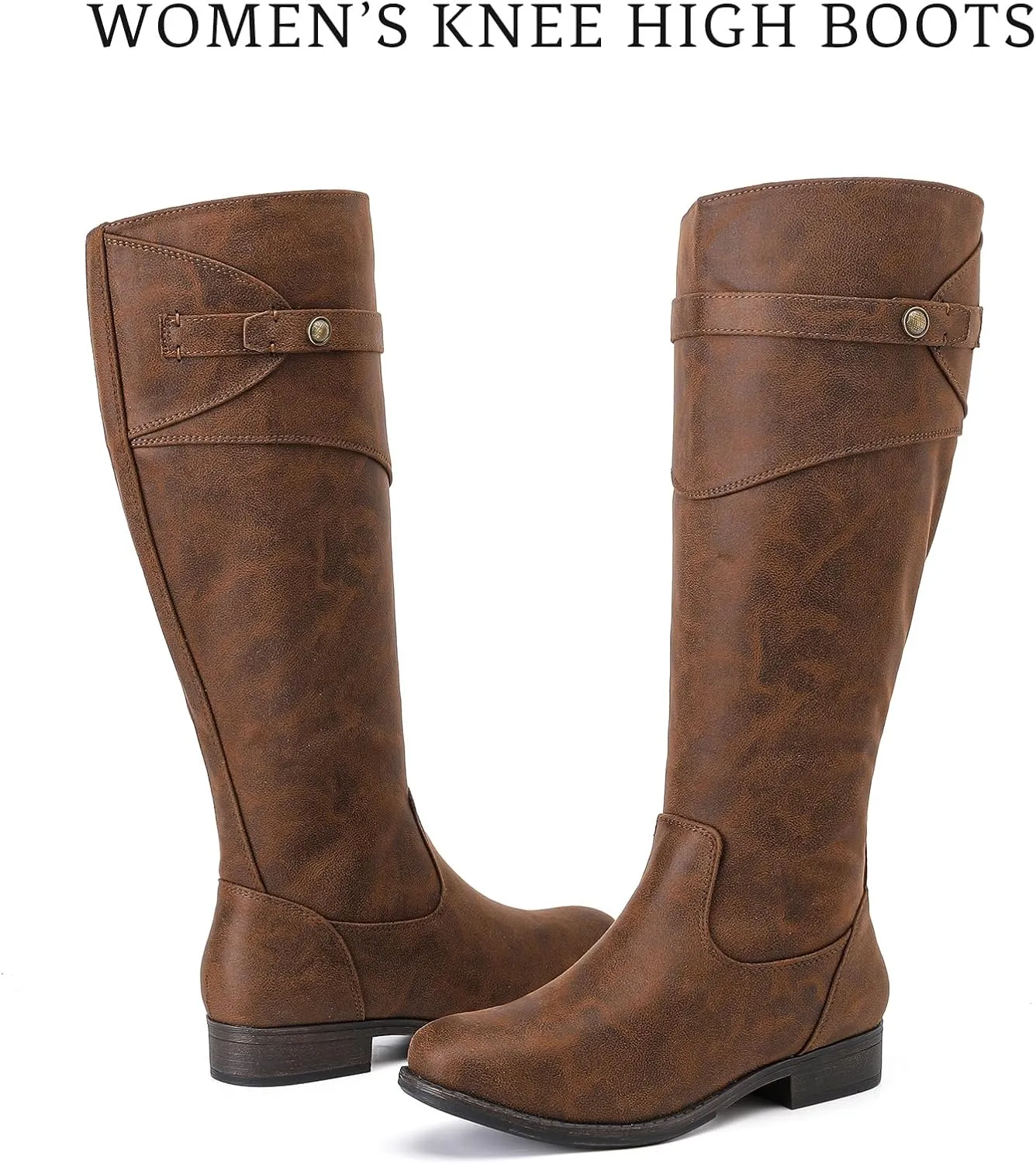 Women's Knee High Boots Wide Calf Comfortable Riding Combat Flat Boots and Fashionable for Fall and Winter Wear for Women.