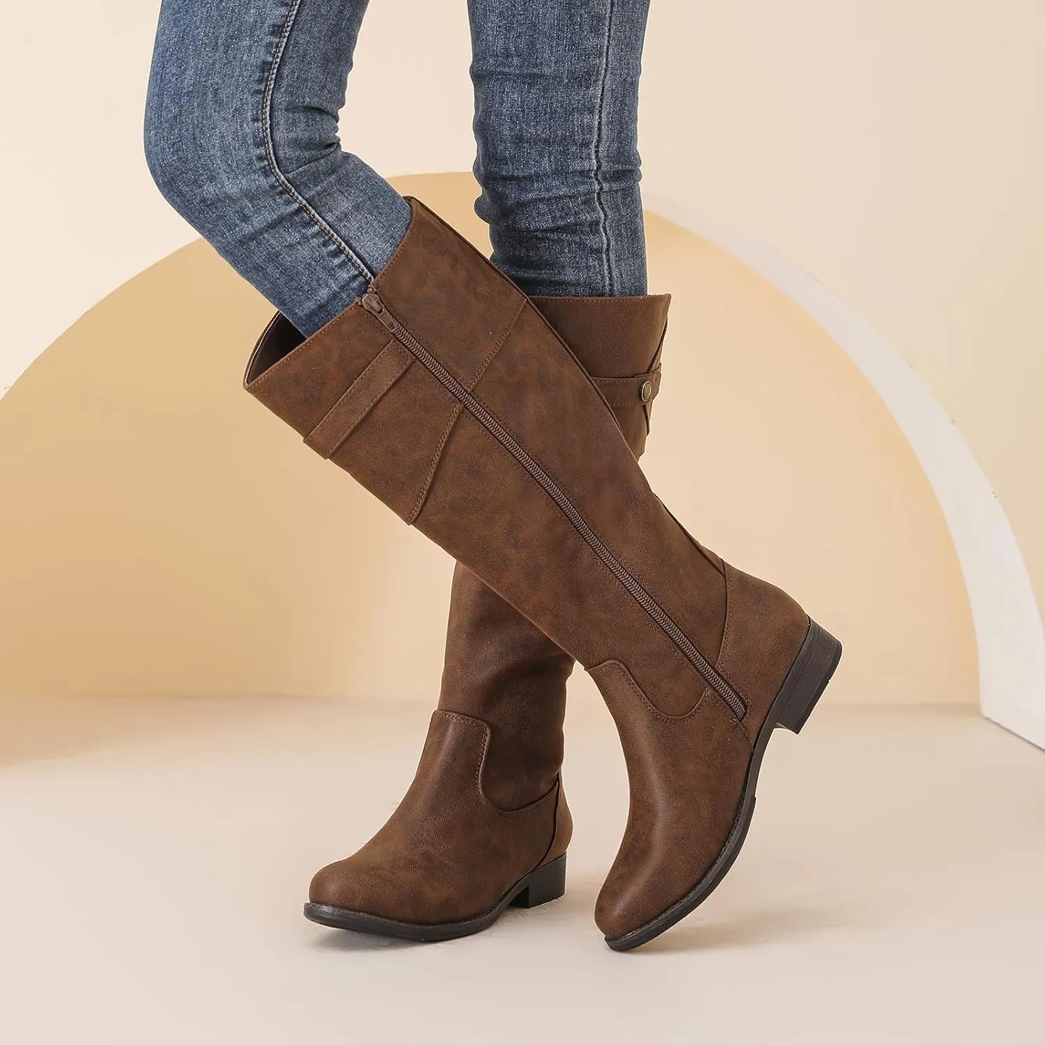 Women's Knee High Boots Wide Calf Comfortable Riding Combat Flat Boots and Fashionable for Fall and Winter Wear for Women.