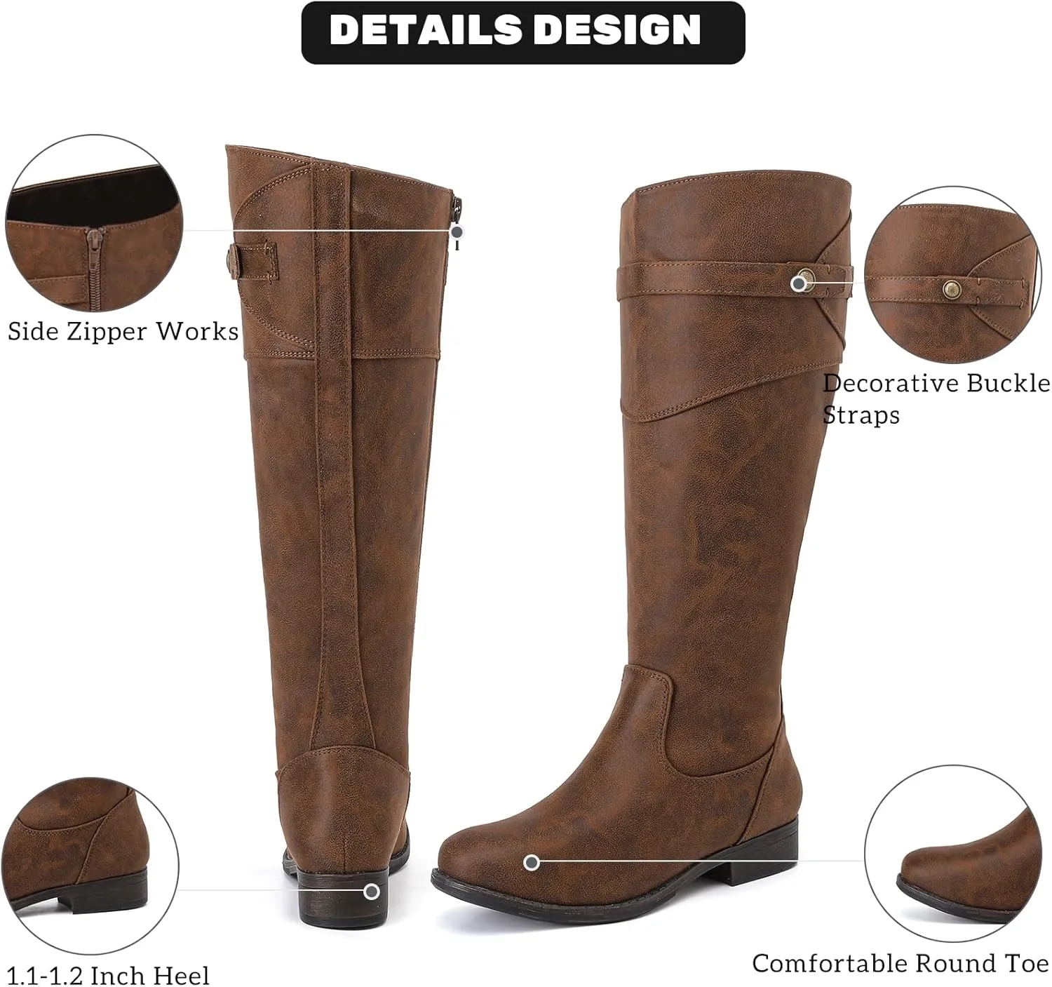 Women's Knee High Boots Wide Calf Comfortable Riding Combat Flat Boots and Fashionable for Fall and Winter Wear for Women.