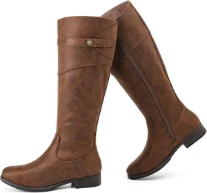 Women's Knee High Boots Wide Calf Comfortable Riding Combat Flat Boots and Fashionable for Fall and Winter Wear for Women.
