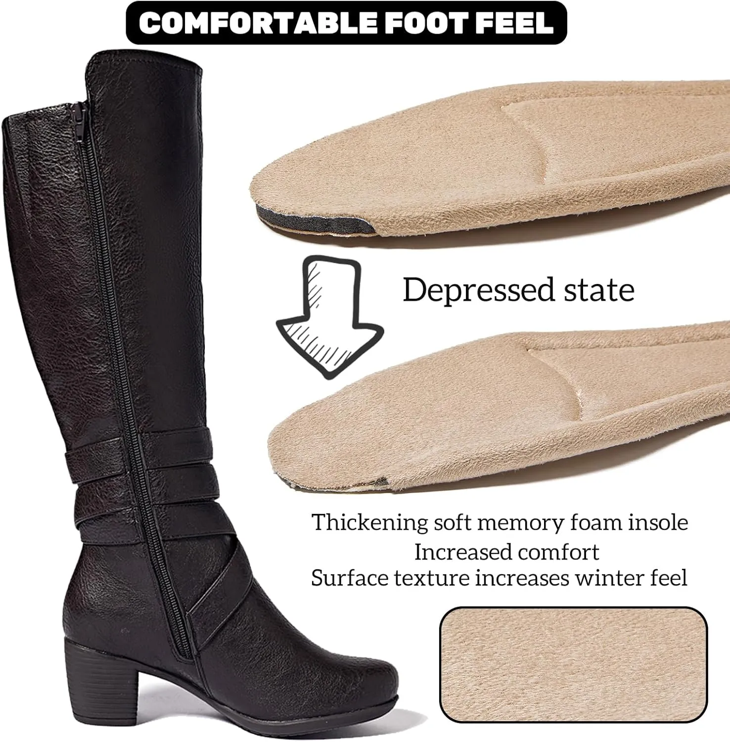 Women's Knee High Boots with Chunky Heel, Pointed Toe, Comfortable and Fashionable for Fall and Winter Wear for Women.
