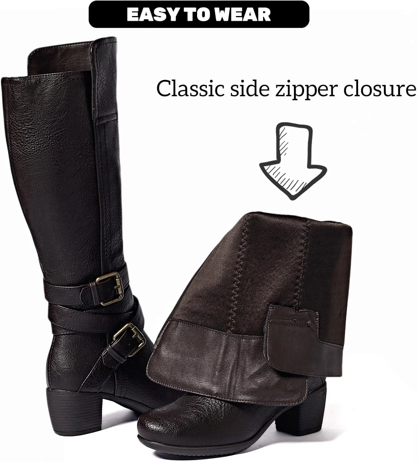 Women's Knee High Boots with Chunky Heel, Pointed Toe, Comfortable and Fashionable for Fall and Winter Wear for Women.