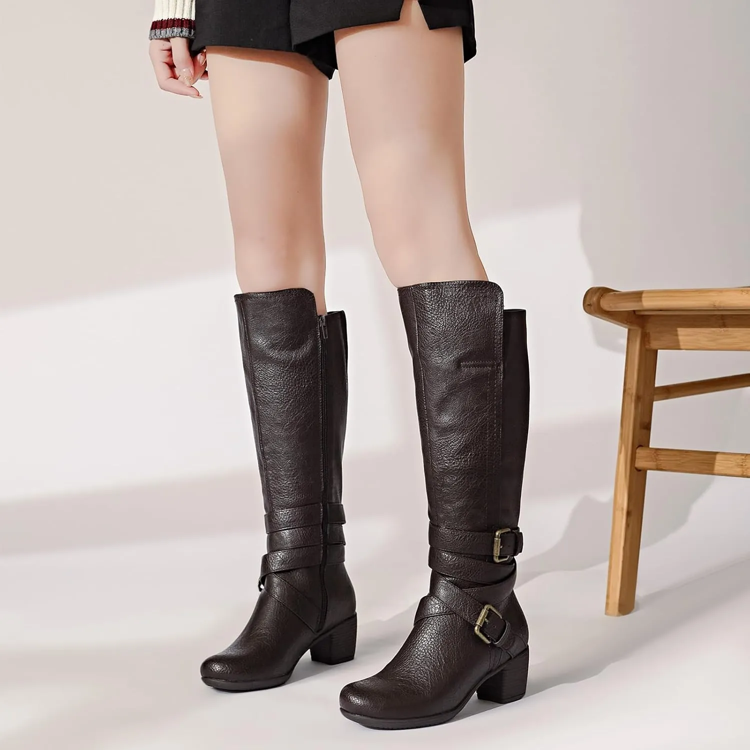 Women's Knee High Boots with Chunky Heel, Pointed Toe, Comfortable and Fashionable for Fall and Winter Wear for Women.