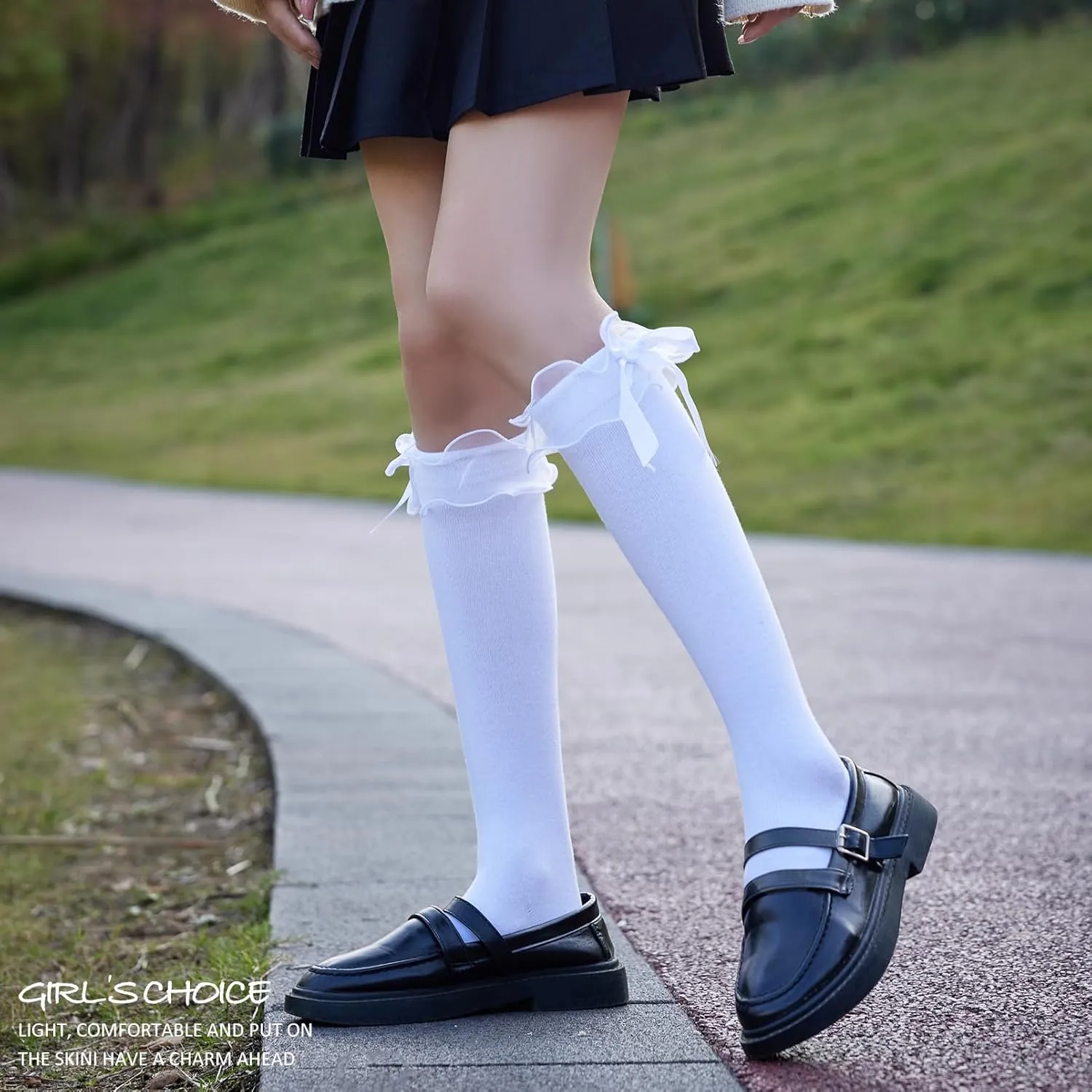 Women's Lace Ruffle Frilly Ankle Socks - Girl Cotton Knee High Socks with Bow Lace Ruffle Trim