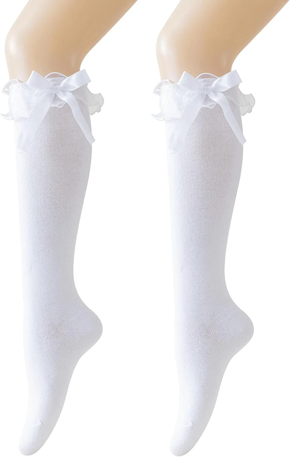 Women's Lace Ruffle Frilly Ankle Socks - Girl Cotton Knee High Socks with Bow Lace Ruffle Trim