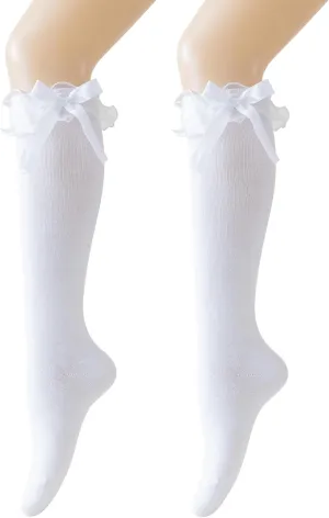 Women's Lace Ruffle Frilly Ankle Socks - Girl Cotton Knee High Socks with Bow Lace Ruffle Trim