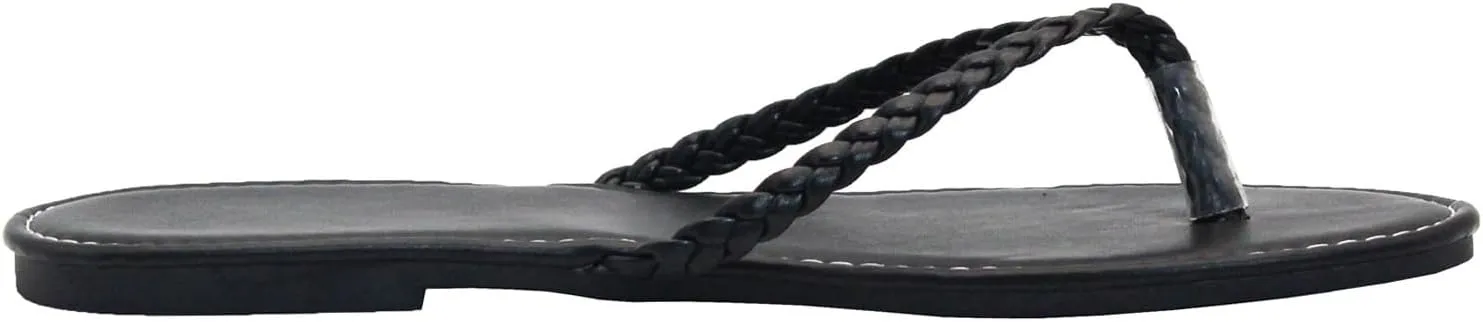 Women's Leather Flip Flops, Woven Strap PU Leather Flat Sandals Slip On Slippers Casual Beach Thongs Slides Shoes