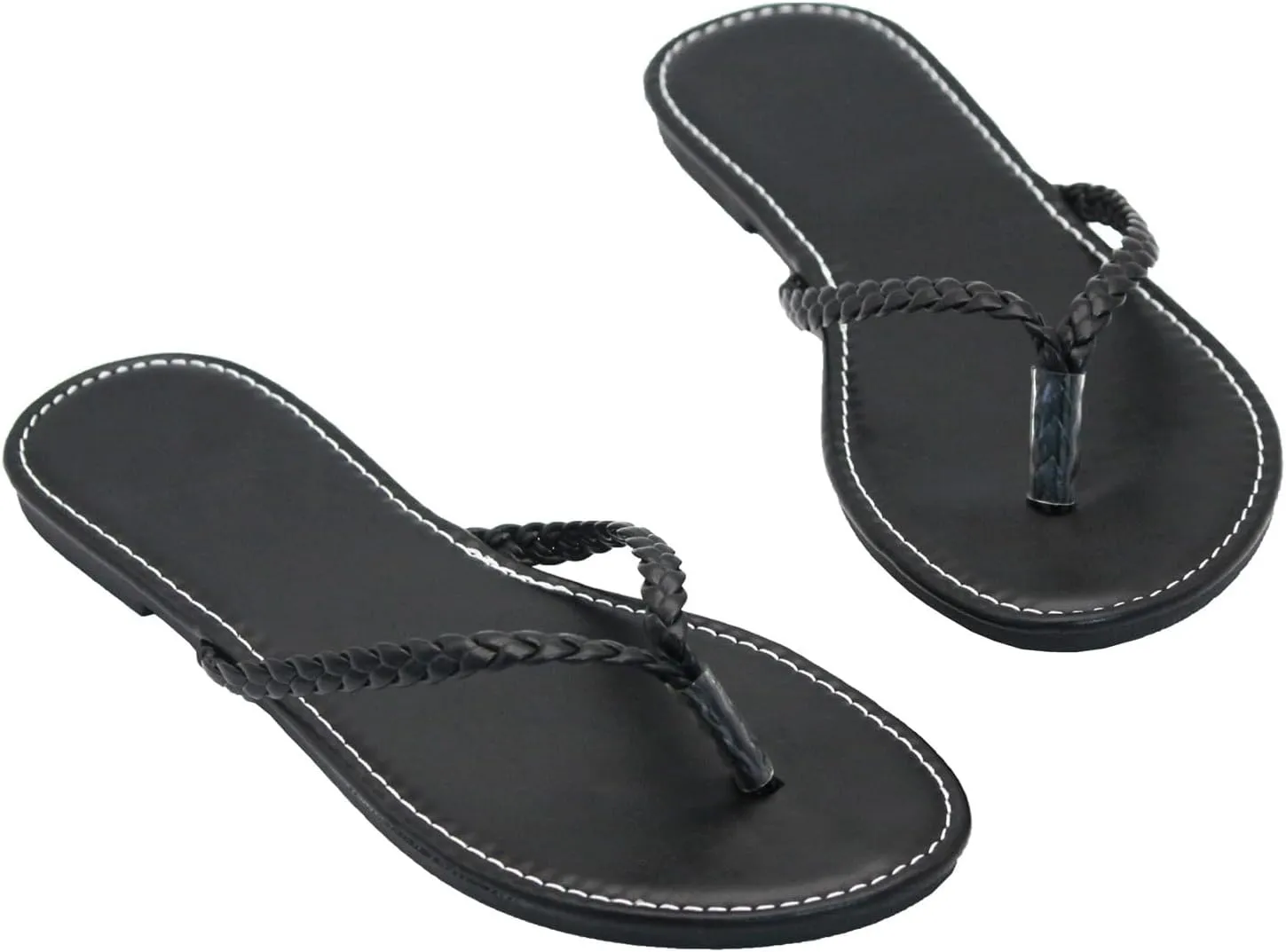 Women's Leather Flip Flops, Woven Strap PU Leather Flat Sandals Slip On Slippers Casual Beach Thongs Slides Shoes