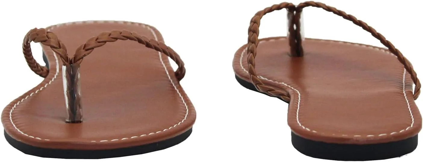 Women's Leather Flip Flops, Woven Strap PU Leather Flat Sandals Slip On Slippers Casual Beach Thongs Slides Shoes