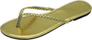 Women's Leather Flip Flops, Woven Strap PU Leather Flat Sandals Slip On Slippers Casual Beach Thongs Slides Shoes