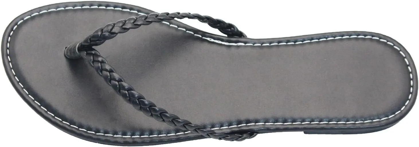 Women's Leather Flip Flops, Woven Strap PU Leather Flat Sandals Slip On Slippers Casual Beach Thongs Slides Shoes