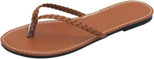 Women's Leather Flip Flops, Woven Strap PU Leather Flat Sandals Slip On Slippers Casual Beach Thongs Slides Shoes