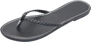 Women's Leather Flip Flops, Woven Strap PU Leather Flat Sandals Slip On Slippers Casual Beach Thongs Slides Shoes