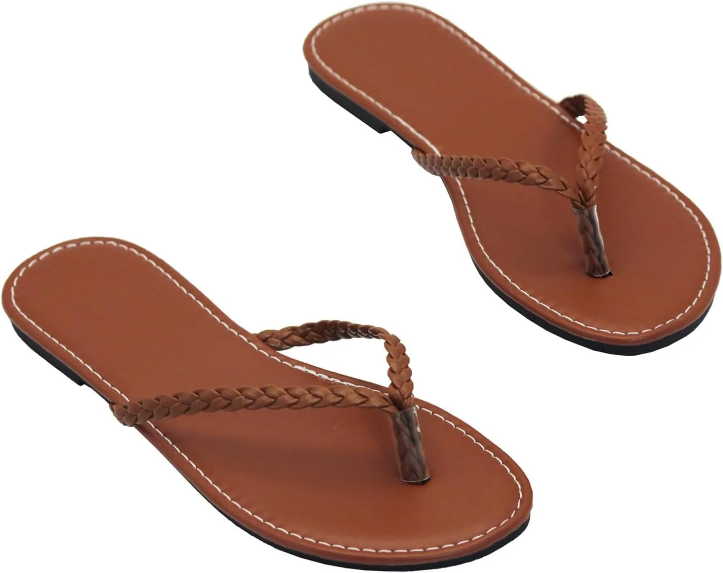 Women's Leather Flip Flops, Woven Strap PU Leather Flat Sandals Slip On Slippers Casual Beach Thongs Slides Shoes