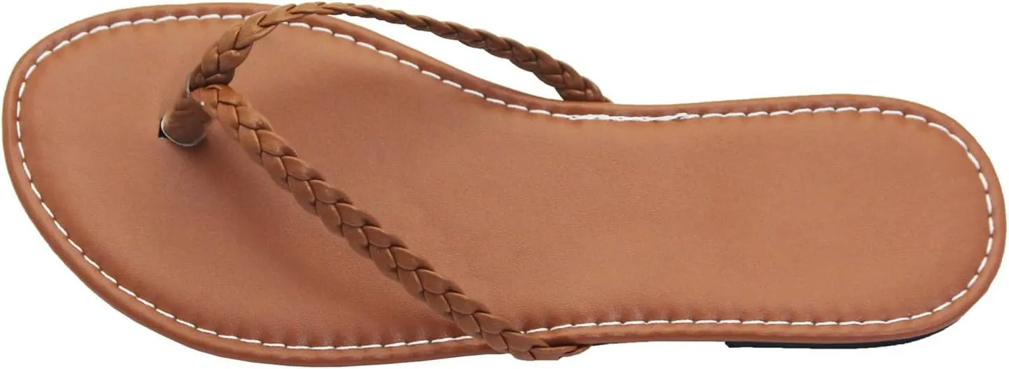Women's Leather Flip Flops, Woven Strap PU Leather Flat Sandals Slip On Slippers Casual Beach Thongs Slides Shoes