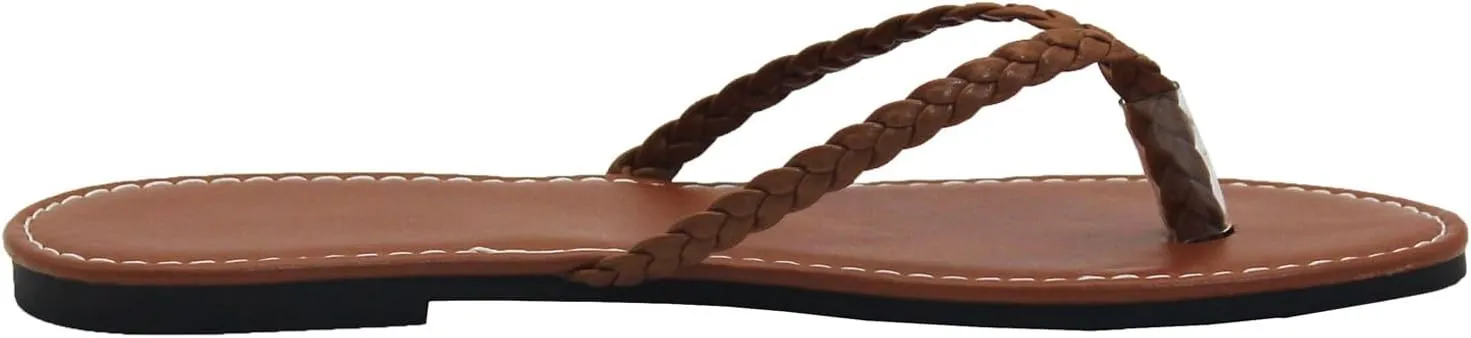 Women's Leather Flip Flops, Woven Strap PU Leather Flat Sandals Slip On Slippers Casual Beach Thongs Slides Shoes