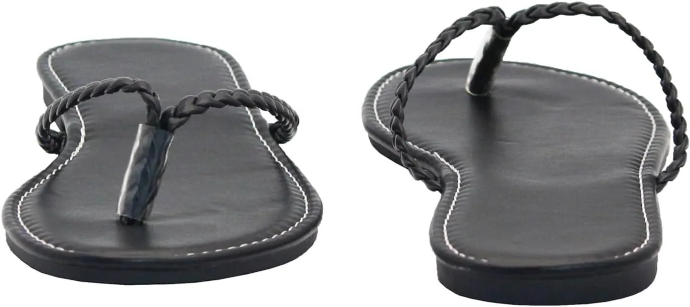 Women's Leather Flip Flops, Woven Strap PU Leather Flat Sandals Slip On Slippers Casual Beach Thongs Slides Shoes
