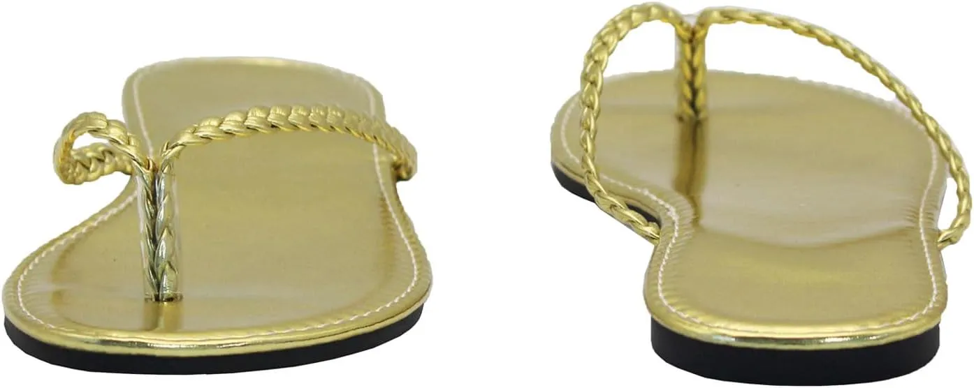 Women's Leather Flip Flops, Woven Strap PU Leather Flat Sandals Slip On Slippers Casual Beach Thongs Slides Shoes