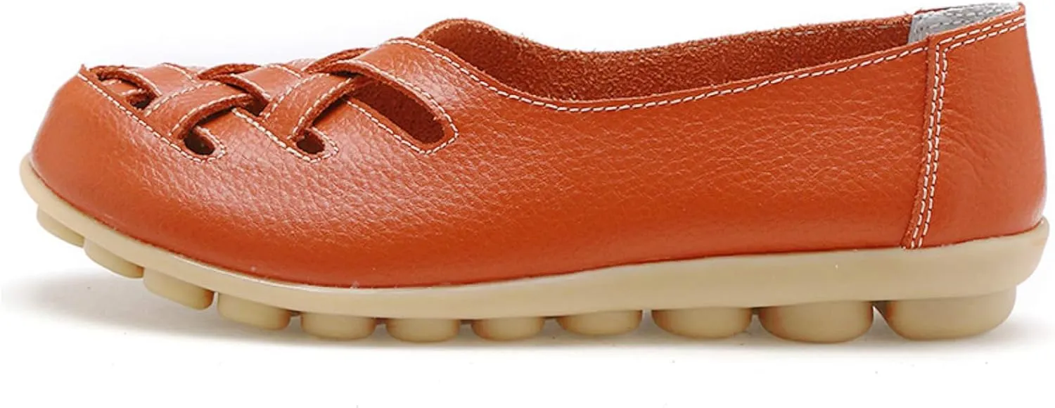 Womens Leather Loafers Summer Breathable Hollow Out Closed Toe Slip-On Sandals Casual Lightweight Soft Sole Nurse Work Walking Shoes Comfortable Casual Fisherman Sandals
