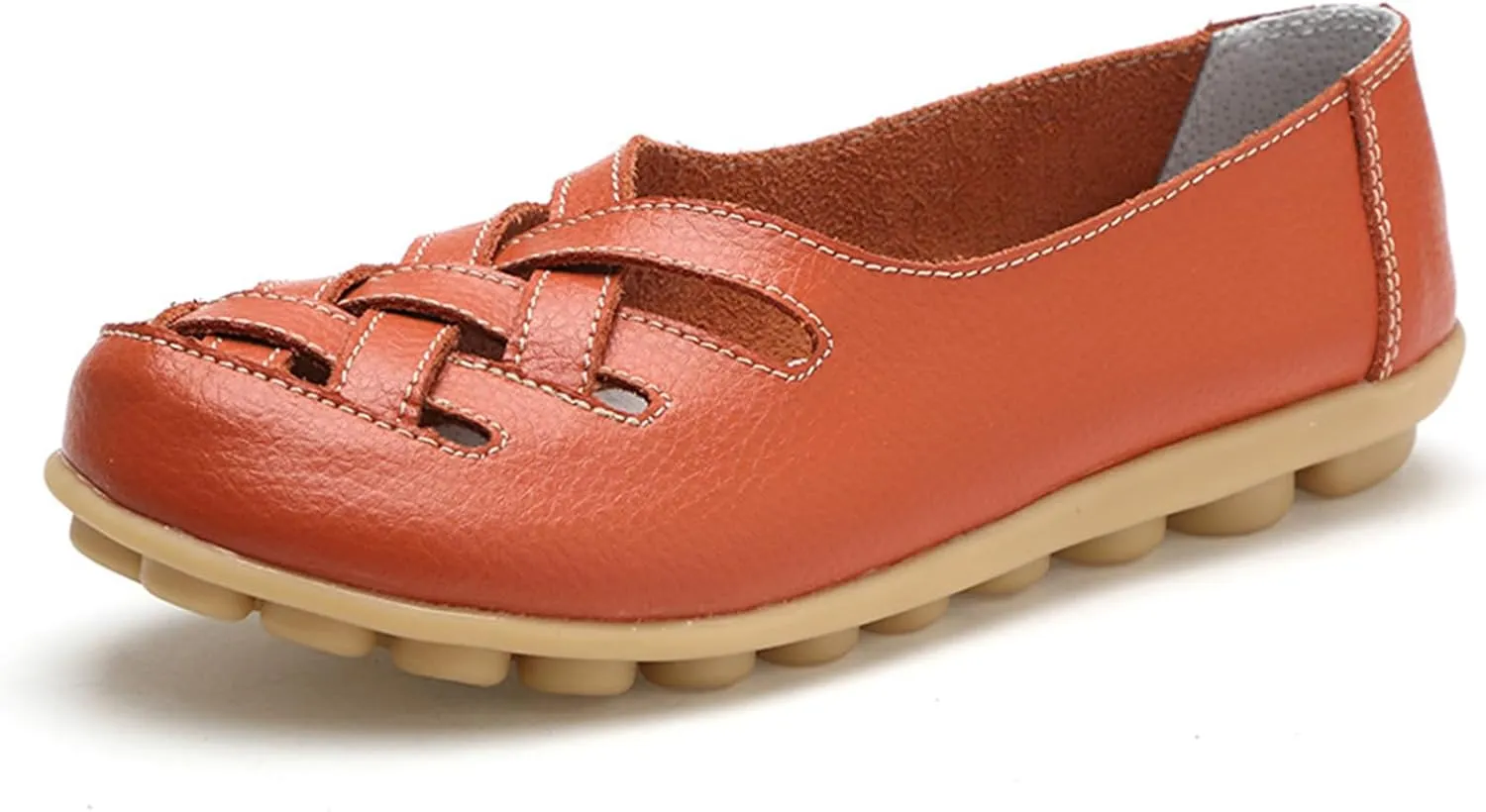 Womens Leather Loafers Summer Breathable Hollow Out Closed Toe Slip-On Sandals Casual Lightweight Soft Sole Nurse Work Walking Shoes Comfortable Casual Fisherman Sandals
