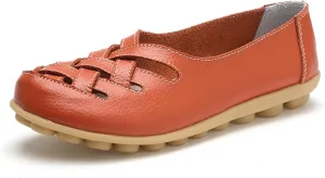 Womens Leather Loafers Summer Breathable Hollow Out Closed Toe Slip-On Sandals Casual Lightweight Soft Sole Nurse Work Walking Shoes Comfortable Casual Fisherman Sandals