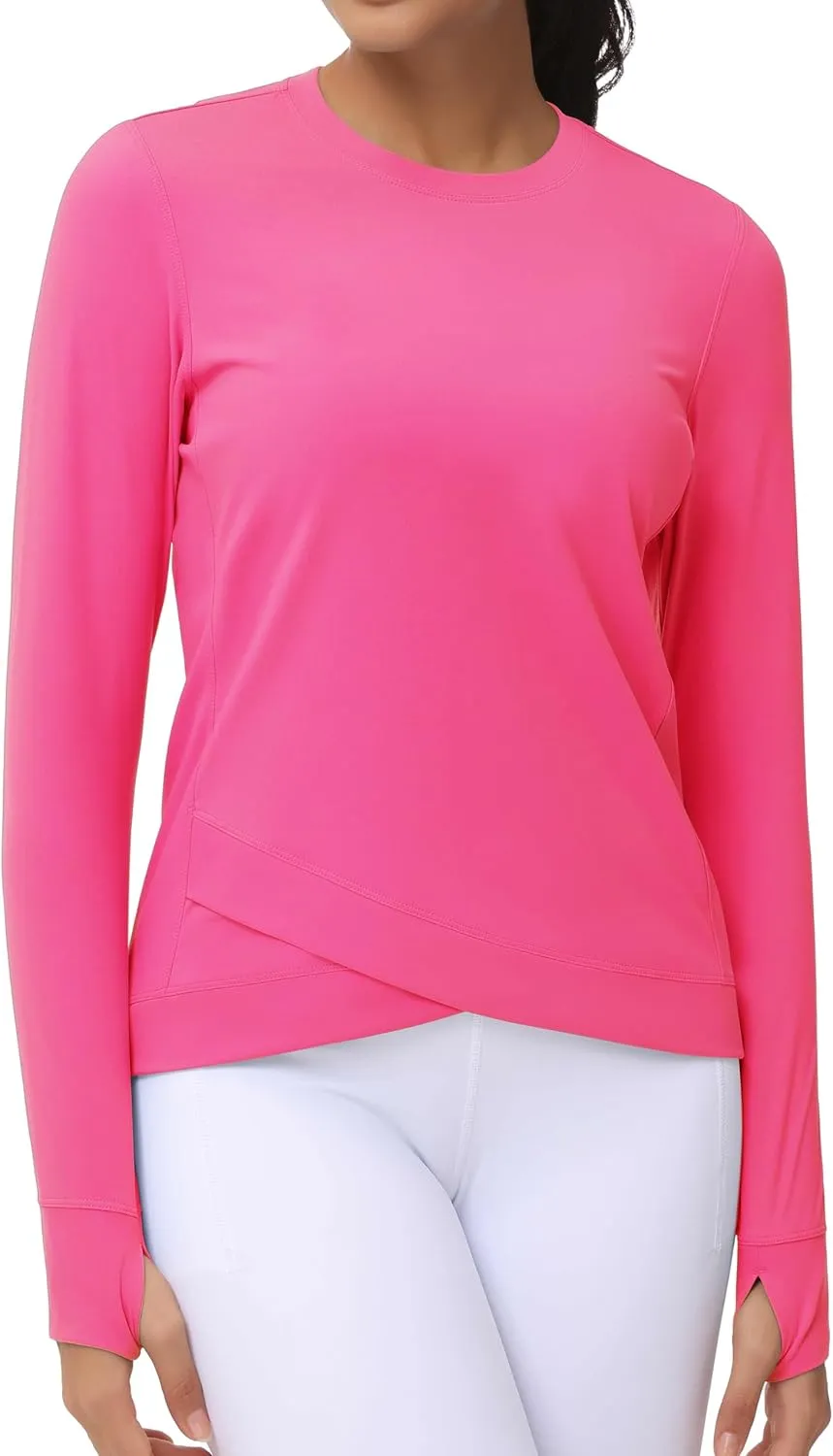 Women's Long Sleeve Compression Shirts Workout Tops Cross Hem Athletic Running Yoga T-Shirts with Thumb Hole