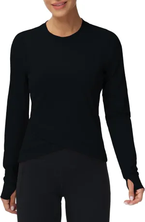 Women's Long Sleeve Compression Shirts Workout Tops Cross Hem Athletic Running Yoga T-Shirts with Thumb Hole