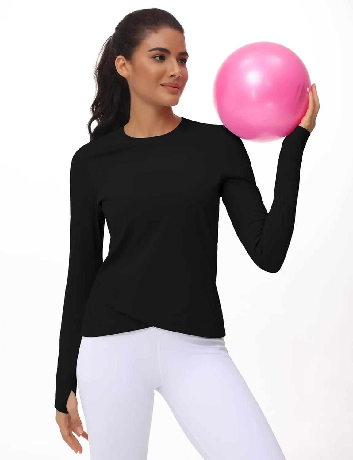 Women's Long Sleeve Compression Shirts Workout Tops Cross Hem Athletic Running Yoga T-Shirts with Thumb Hole