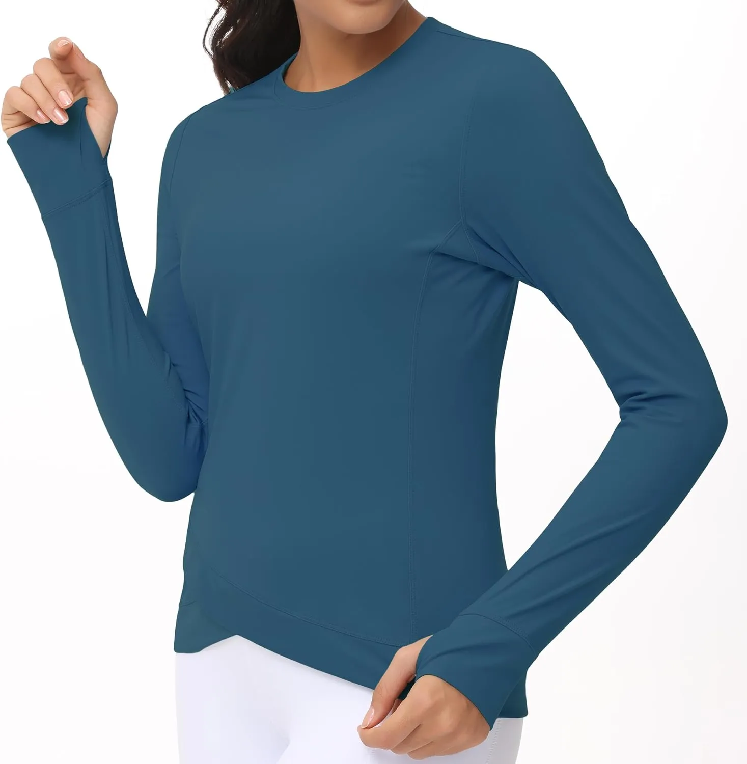Women's Long Sleeve Compression Shirts Workout Tops Cross Hem Athletic Running Yoga T-Shirts with Thumb Hole