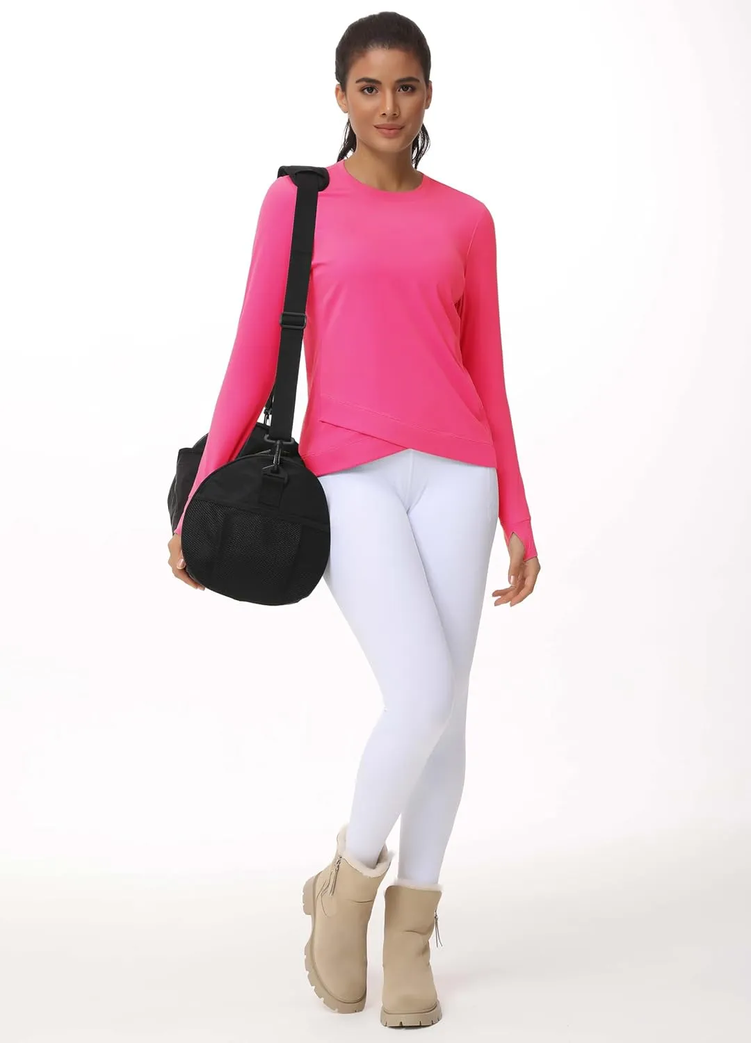 Women's Long Sleeve Compression Shirts Workout Tops Cross Hem Athletic Running Yoga T-Shirts with Thumb Hole