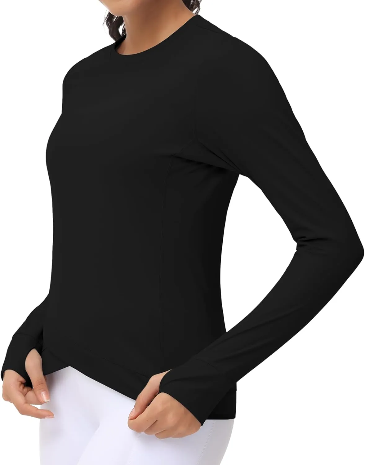 Women's Long Sleeve Compression Shirts Workout Tops Cross Hem Athletic Running Yoga T-Shirts with Thumb Hole